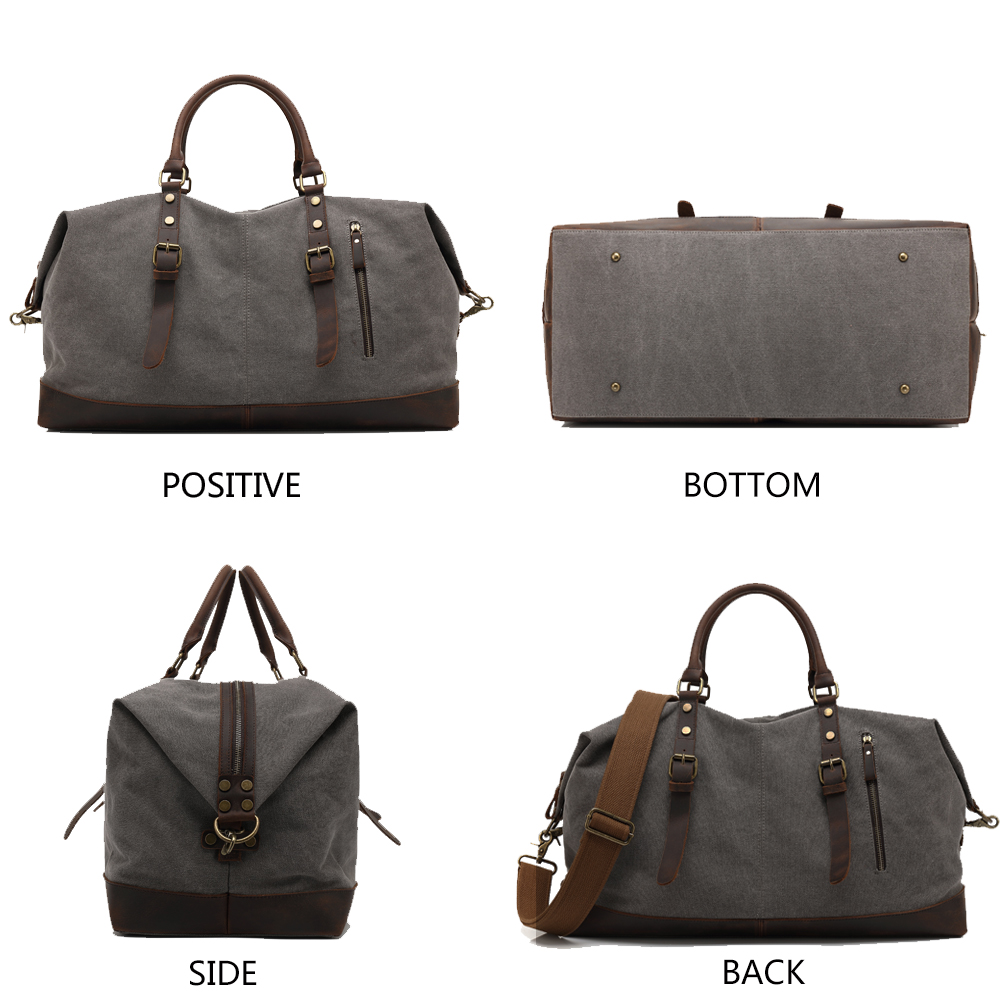 MARKROYAL Vintage Canvas Travel Bag Crazy Horse Leather men's Duffle luggage One Shoulder Luggage Large Weekend Bag Overnight
