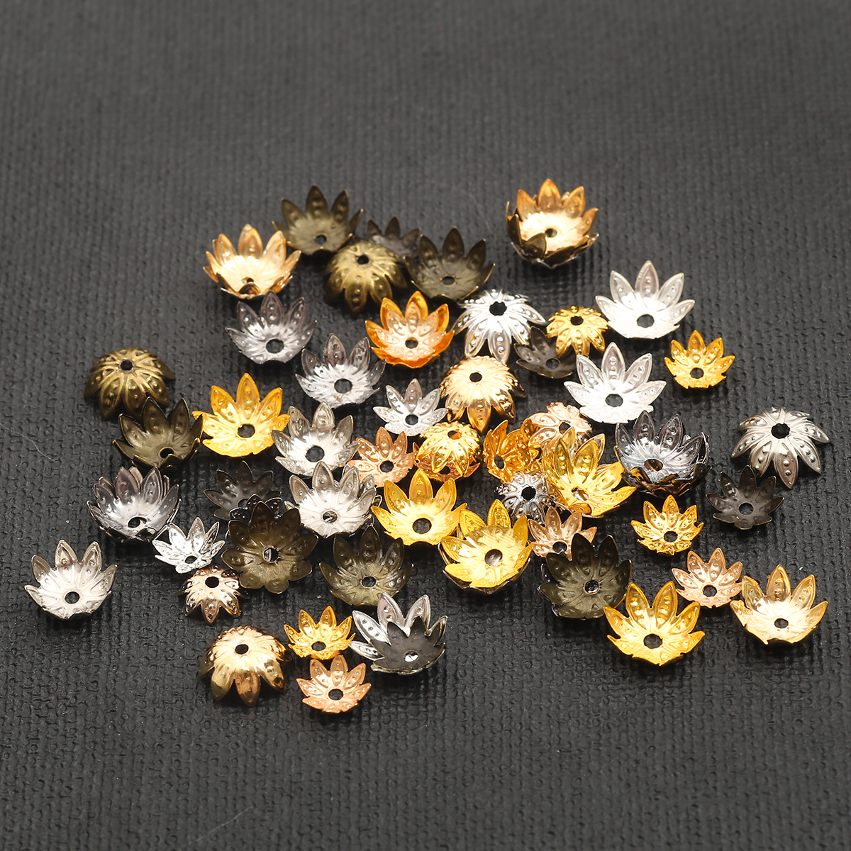 100Pcs 8mm 10mm Lotus Flower Metal Loose Spacer Bead Caps Cone End Beads Cap Filigree For DIY Jewelry Finding Making Earrings