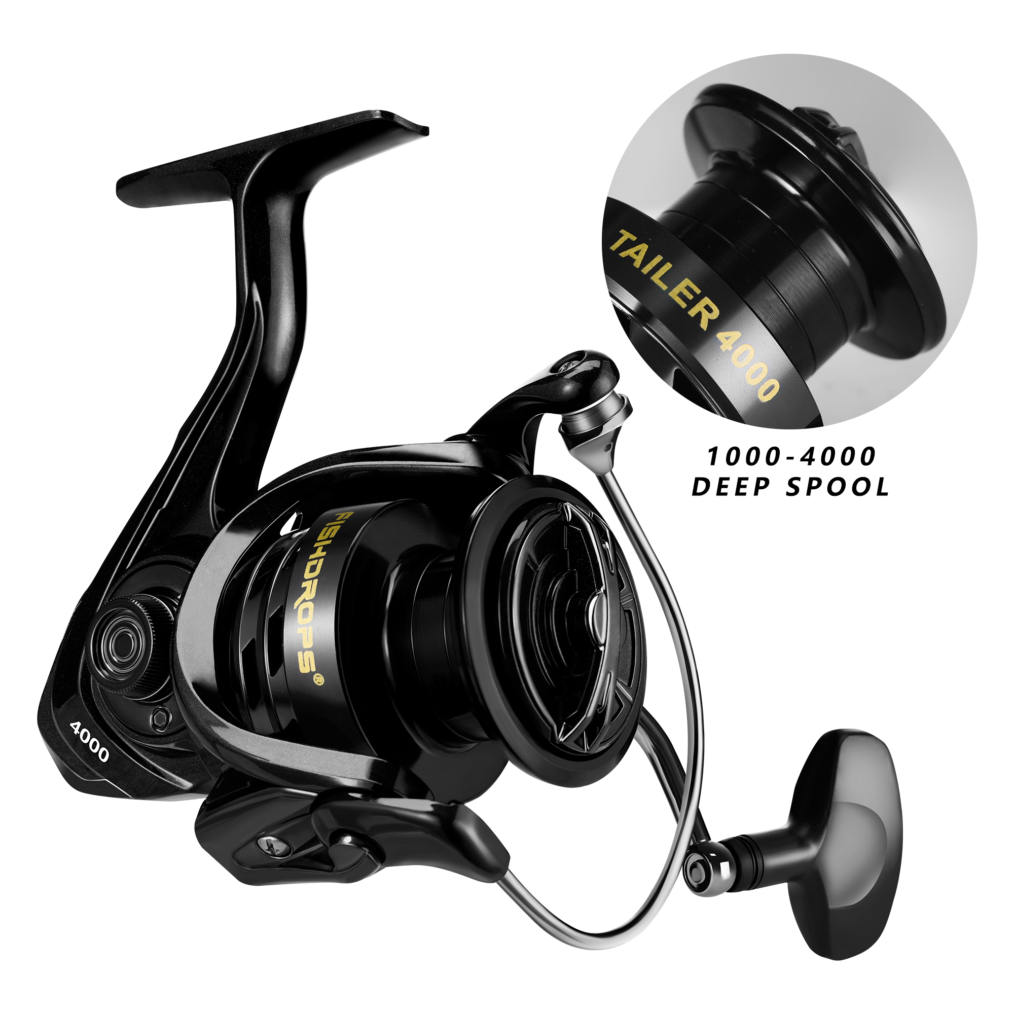 Fishdrops Spinning Reels Tailer Spinning Fishing Reel CNC Handle Pesca Gear Ratio 5.5:1 Ultra Smooth Powerful 30LB Max Drag