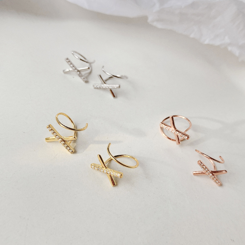 LIVVYSilve Color X-Shape Ear Bones Clip Simple Cross Earrings Bride Elegant Jewelry Woman Party Gift Used To Decorate Ear Region