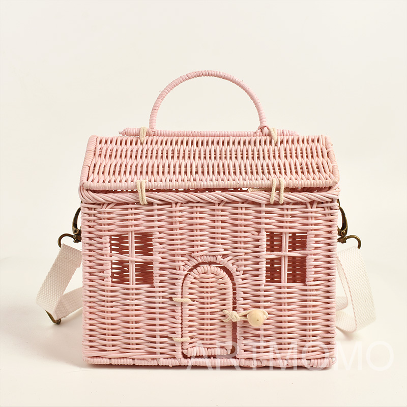 Creative House Shape Rattan Women Handbags Wicker Woven Shoulder Crossbody Bags Funny Summer Beach Straw Bag Handmade Travel Bag