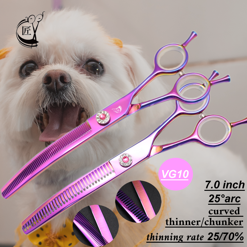 Crane High-end 7.0 Inch Dog Grooming Scissors Professional Curved Thinner&Chunker Shears For Dog Animal Hair Thinning Tijeras