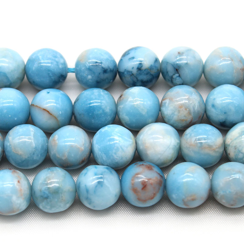 Natural Stone 6 8 10 12MM Larimar Blue Round Loose Spacer Beads for Jewelry Making DIY Bracelet Necklace Accessories 15"