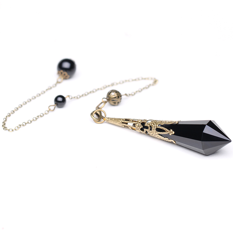 New Natural Black Obsidian Pendulums For Dowsing Reiki Chakra Healing Crystalscharms Necklace filigree Pendant