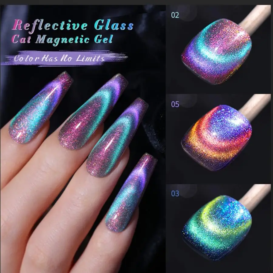 Reflective Sparkling Gel Nail Polish Phantom Flowing Sand Double Light Cat Magnetic Gel Polish Permanent Uv Top Coat Nail Art