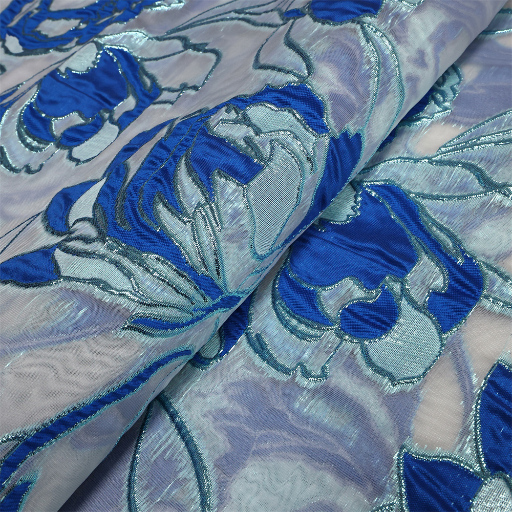 African Brocade Jacquard Fabric Nigerian Floral Damask Cloth Gilding Lace Material Brocard Tissu 5Yard For Party Dress