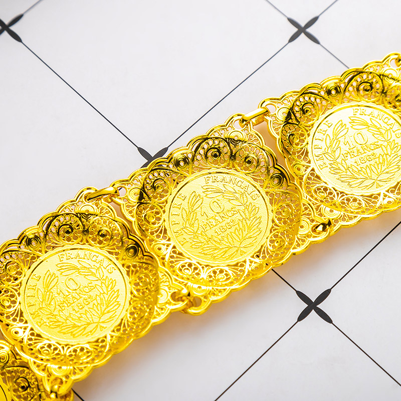 Caftan Belts Arab Traditional Holiday Jewelry Gold Color Bride Belt Algerian Style Head Coin Waist Chain Square Design