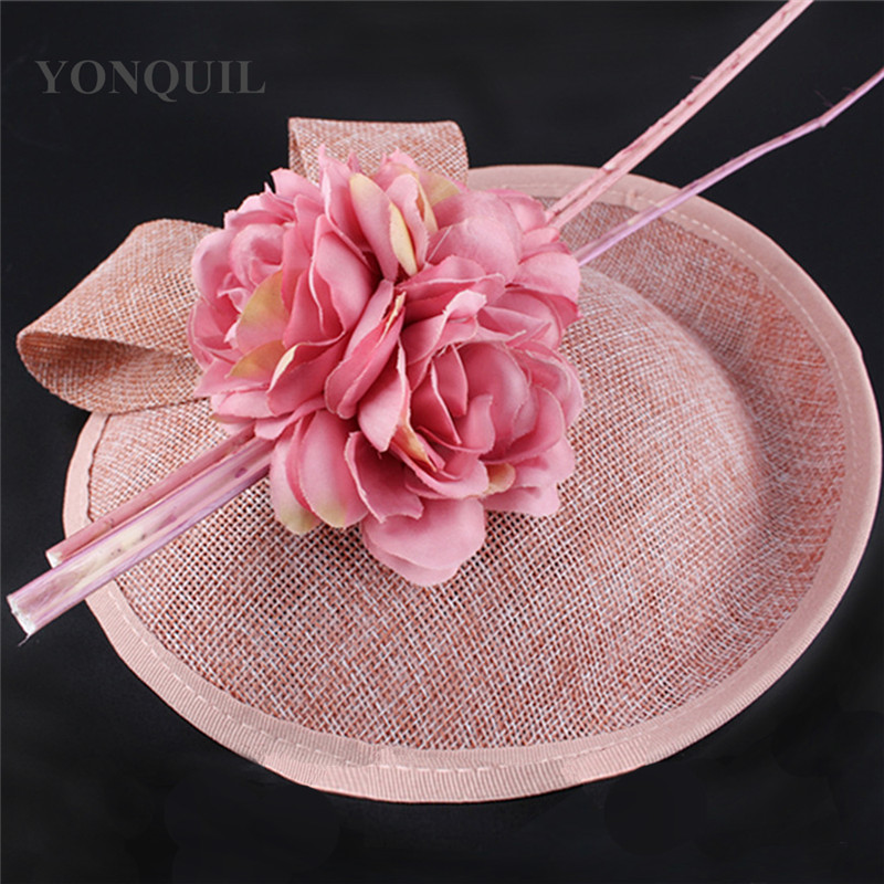 Women Church Fascinator Hat With Ostrich Quill And Silk Flowers Hats Hairbands Bridal DIY Hair Accessory For Wedding Party SYF68