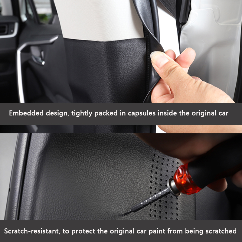 QHCP Car Door B Pillar Anti-Kick Sticker Mats 1Pair Microfiber Leather Seat Belt Trim Pad Cover Protector For Toyota RAV4 20-22