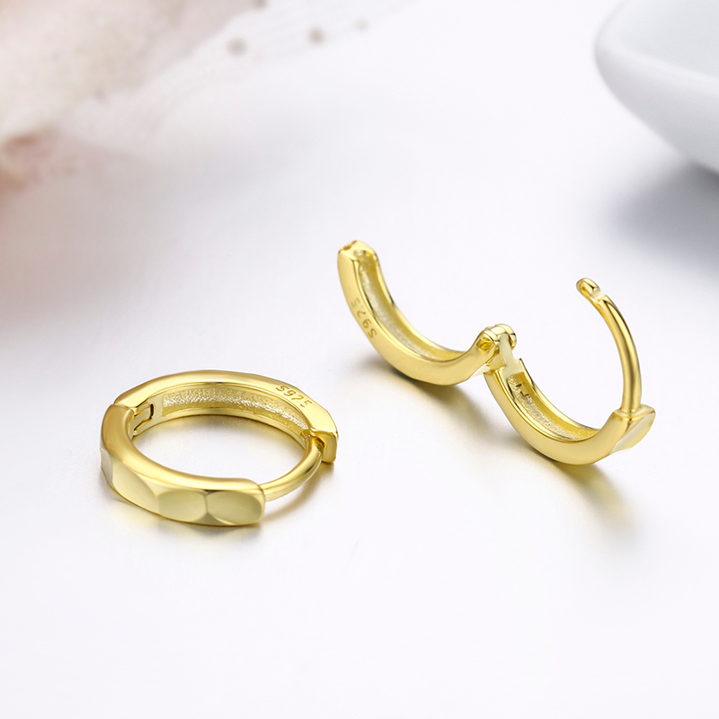 Cute 925 Sterling Silver Gold Color Engraved Round Loop Huggies Circle Small Hoop Earrings For Women Girls Kids Jewelry Arose