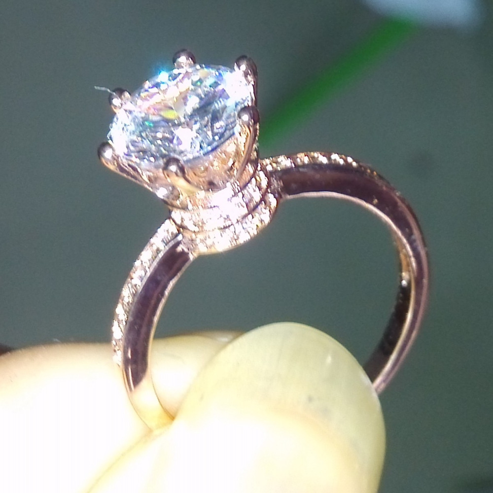 Wholesale Professional Women Luxury Jewelry Solitaire 925 Sterling Silver AAA CZ stones Rose Gold Wedding Ring Gift Size 5-10