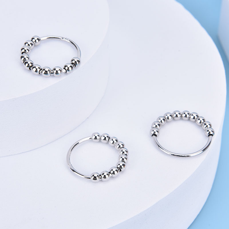 Finger Ring Women Sterling Silver Anti Anxiety Fidget Spinner Band Beads Ball Rotate Popular Design Jewelry Birthday Gift