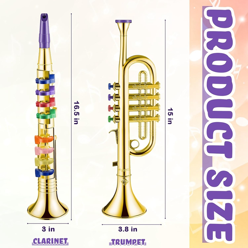 Set Of 2 Music Instruments Trumpet And Saxophone Portable Clarinet With Colored Keys Educational Toy Kit For Home School