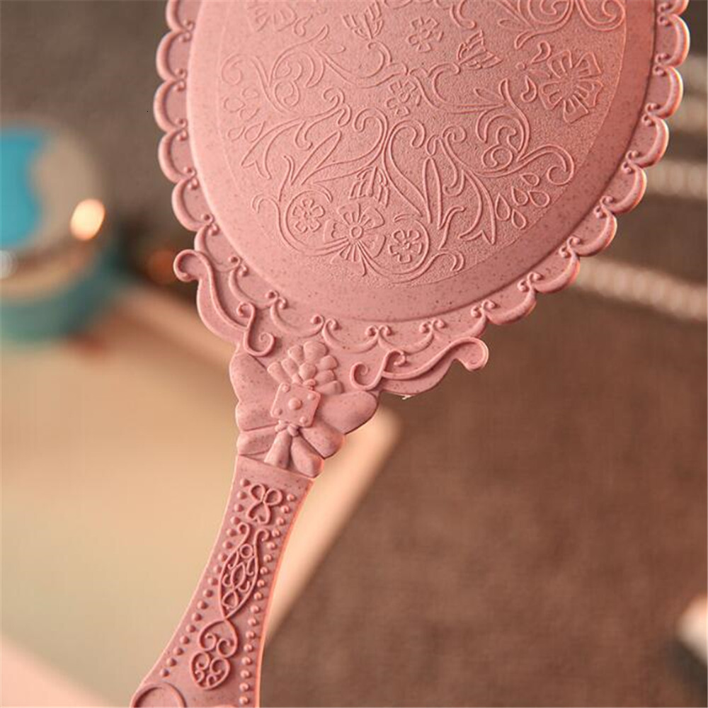 Vintage Carved Handheld SPA Salon Makeup Vanity Hand Handle Cosmetic Compact Mirror for Women F624-5