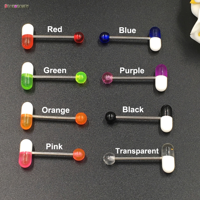 I Feel Good 1pc/lot Blue Capsule Tragus Piercing lengua Acrylic Pill Tongue Rings Women Men Jewelry Kylie Lip Piercing Tongue