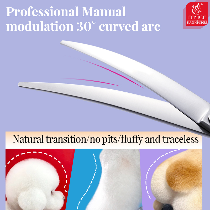 Fenice Left Hand 7 Inch Professional Pet Scissors Set Dog Grooming Kit Scissors Straight Curved Chunker Thinner Shears JP440C