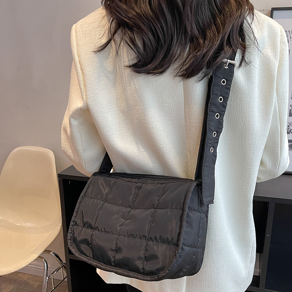 Fashion Ladies Crossbody Hand Bag Quilted Cotton Solid Color Shoulder Handbag Rhombus Pattern Tote Bag Women Shopping Purse Bag