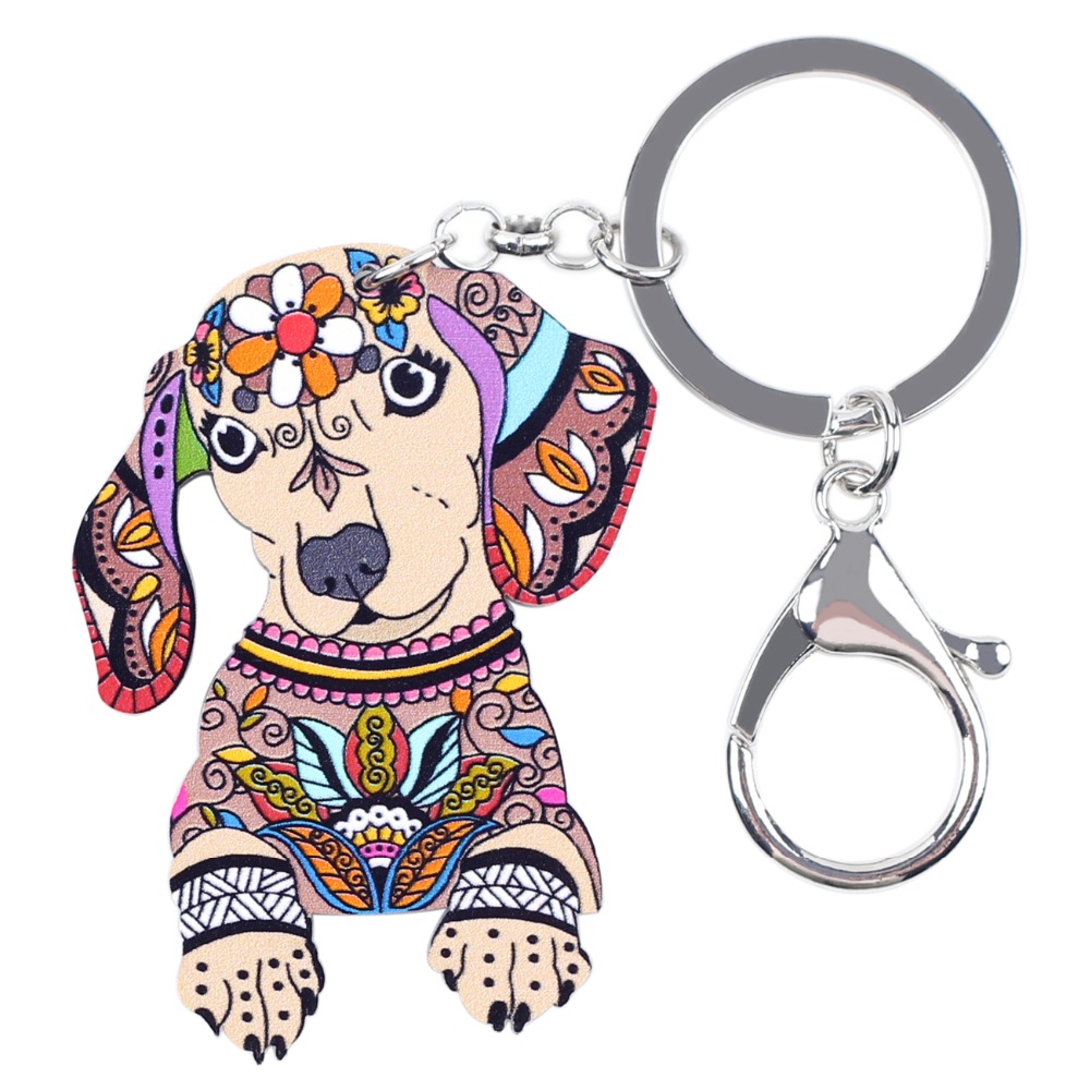 Bonsny Acrylic Statement Dog Jewelry Dachshund Key Chain Key Ring Pom Gift For Women Girl Bag Charm Keychain Pendant Jewelry
