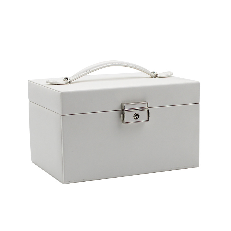 New 3-layers PU Jewelry Box Organizer Large Ring Necklace Display Makeup Holder Cases Leather Jewelry Case With Lock For Women