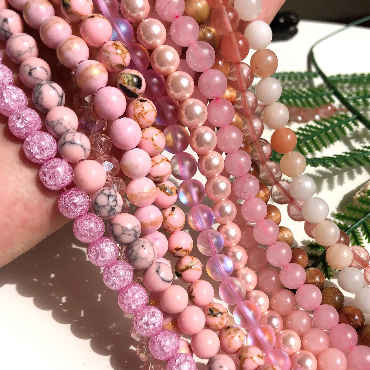 Natural Stone Pink Jaspers Quartz Crystal Cat Eye Opal Jades Pearl Round Bulk Beads ewelry Making DIY Braclet Charms Wholesale