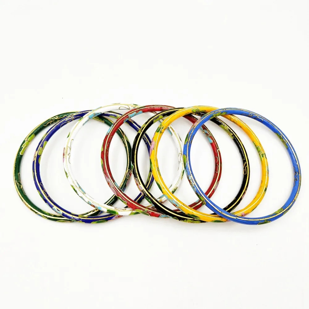 Lii Ji 7PCS/lot Chinese Cloisonne Enamel Cuff Hollow Bracelet Bangle Casual Style Mothers Gift Drop 240624