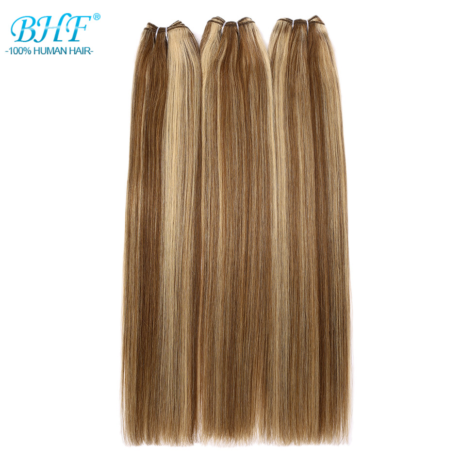 BHF Highlight Straight Human Hair Bundles Ombre Honey Blonde Remy Human Hair Weft Brazilian Brown Hair Extensions 30 Inch