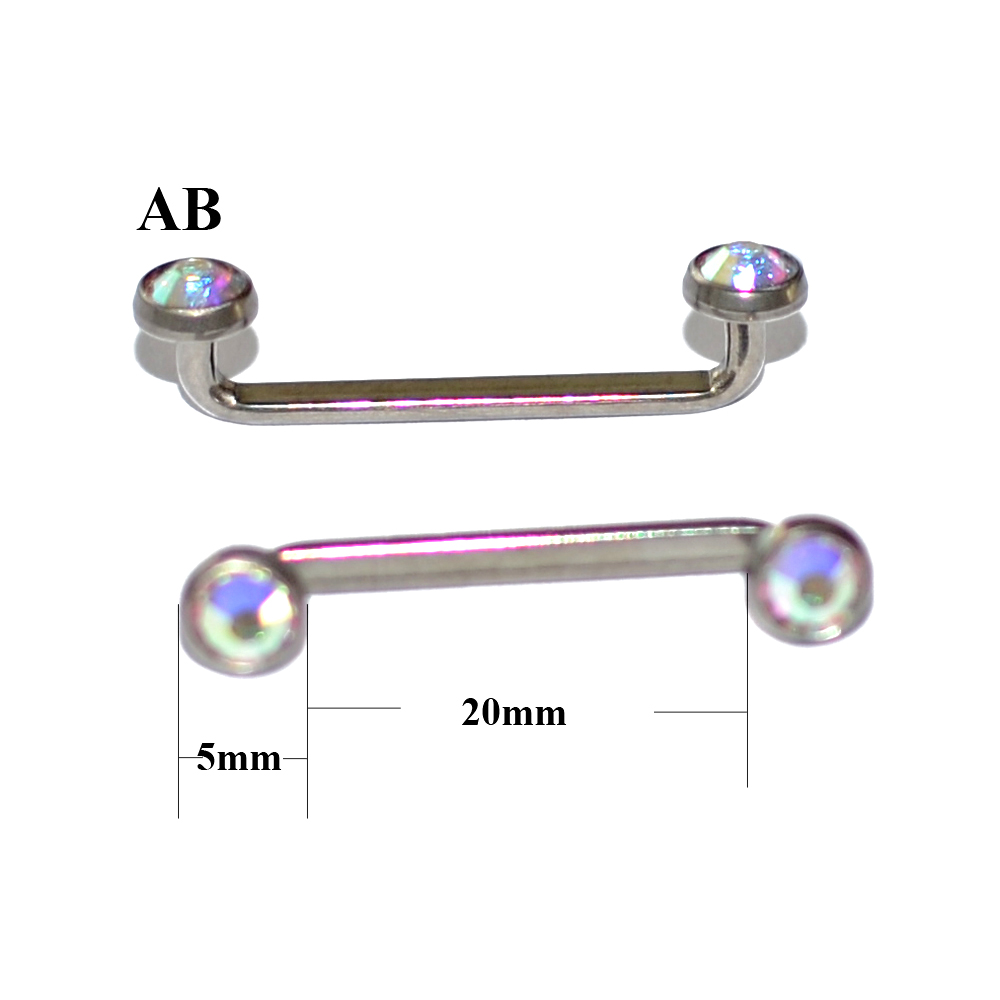 1PC G23 Titanium Piercings 14G Internal Thread Crystal AB Gem Surface Bar Industrial Barbell Micro Dermal Anchors Rings Jewelry