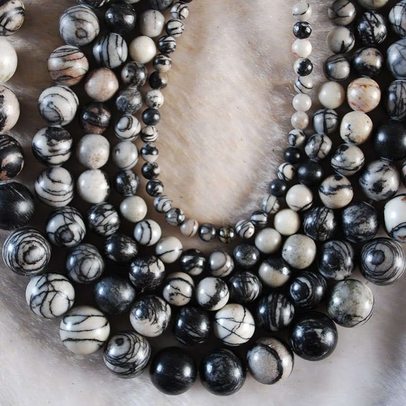 Natural White Black Web Zebra Jasper Stone Beads For Necklace Bracelet Charm Jewelry Making Diy Round Spacer Beads