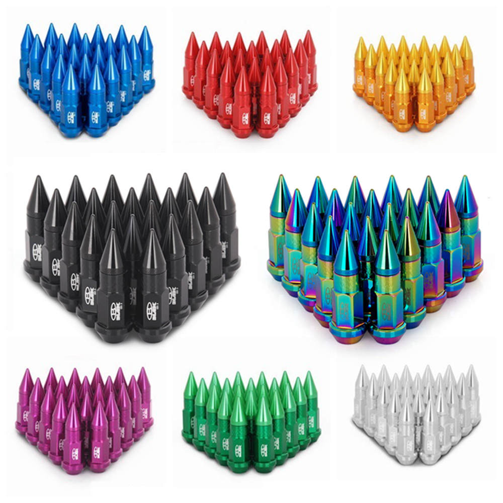 Blox Racing 20Pcs M12X1.5 / M12X1.25 Aluminium 50MM Extended Tuner Wheels Rims Lug Nuts with Spikes Spear Tip Jdm AF-BLOX750DJT