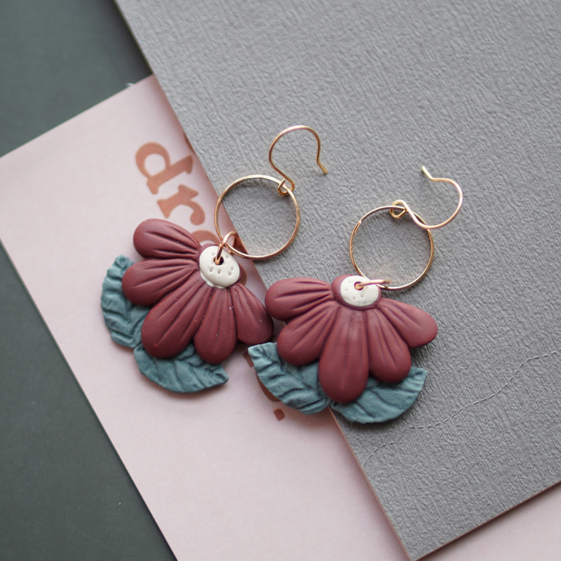 Sector Pendant Flower Brass Ring Antique Dangle Multi Colors Handmade Unique Polymer Clay Spring Gift Earring Sets Party Jewelry