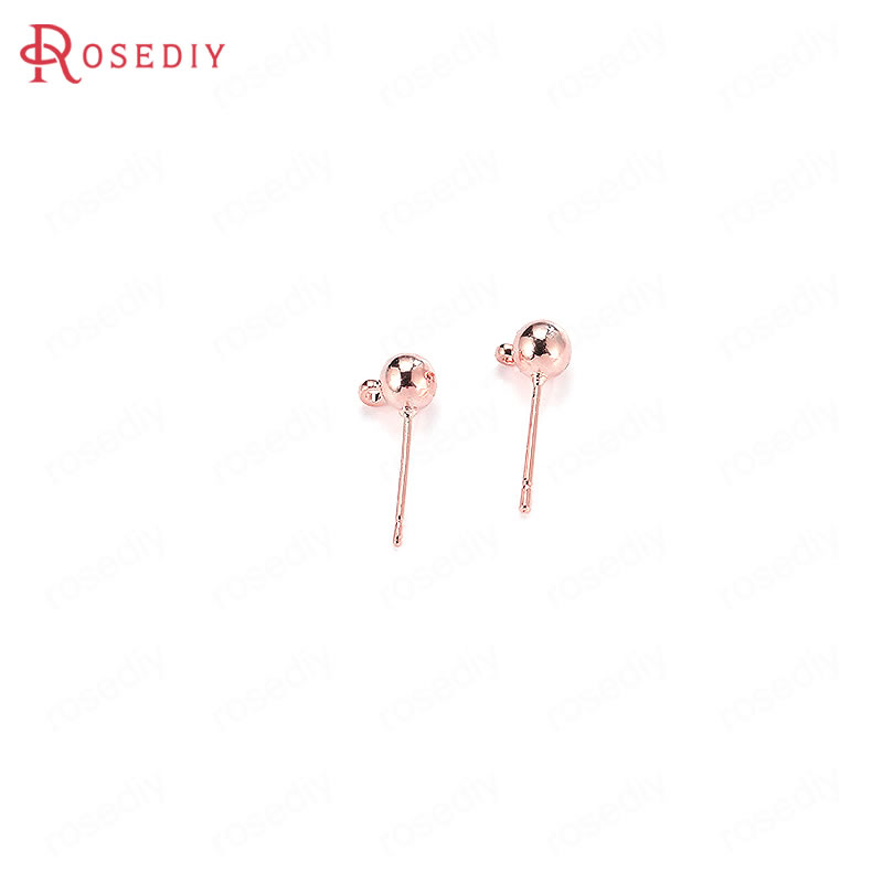 20PCS 3MM 4MM 5MM 18K Gold Color Plated Brass Ball Stud Earrings High Quality Diy Jewelry Findings Earrings Accessories
