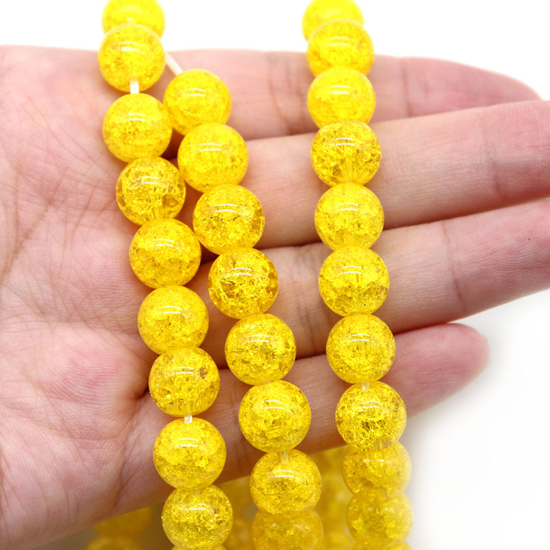 Natural Yellow Cracked Crystal Stone Round Loose Beads For Jewelery Making Diy Bracelet Accessories 15inch/strand 6/8/10mm