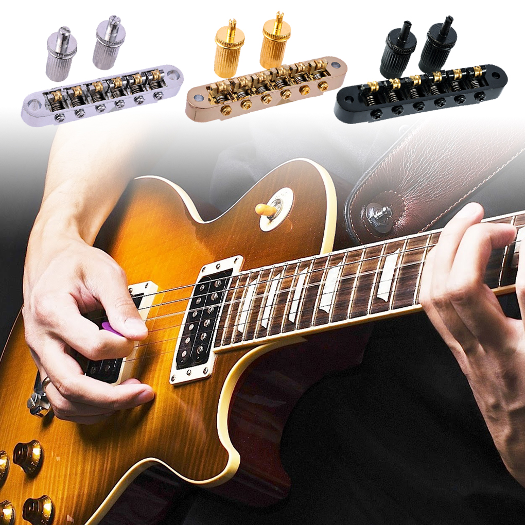 Roller Saddle Bridge Adjustable Bridges Accessories with Post Hole Set Lock Tailpiece for Electric Guitars Musical Instrument