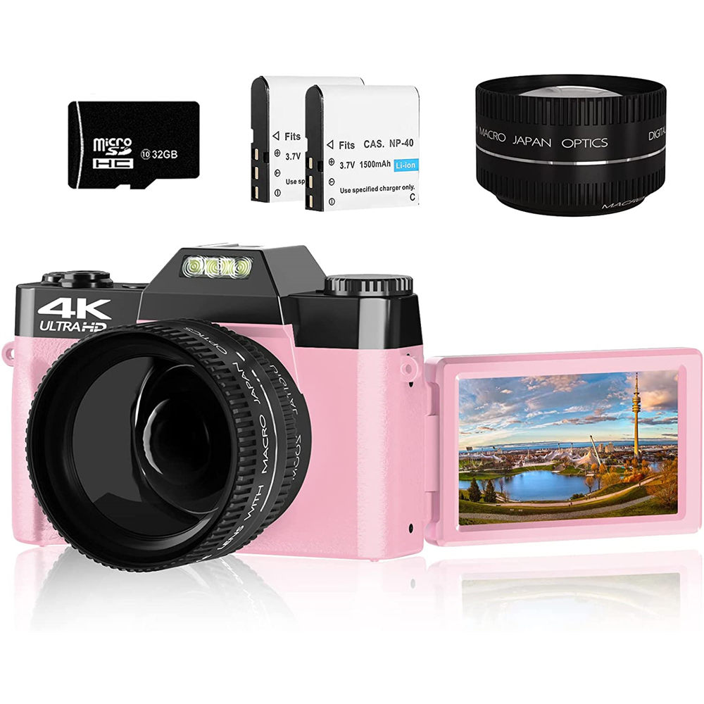 4K HD Pink Color Female Camera Digital Camera Flip Screen Vlog Selfie Camcorder Youtube Livestream WIFI Webcam Macro Photography
