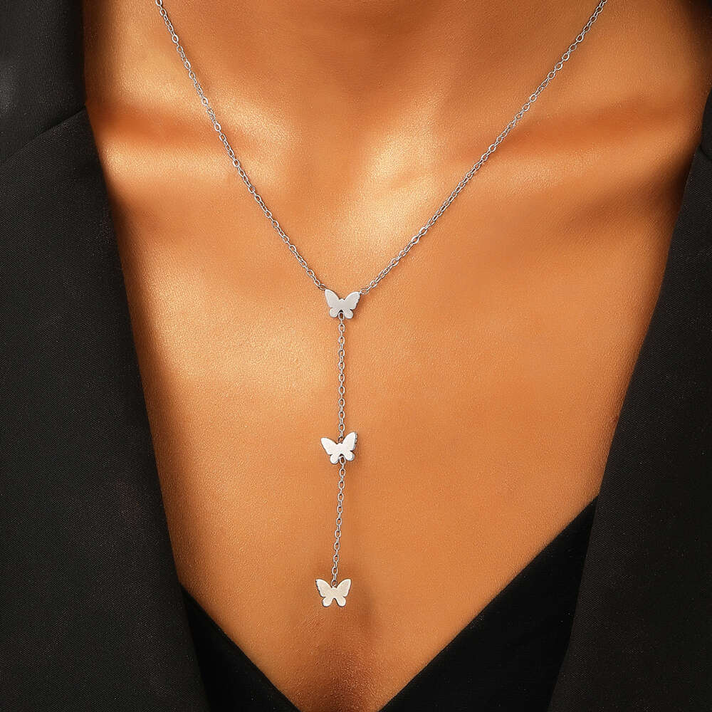 Titanium Stainless Instagram Steel Women's Non fading High Grade Cross Heart Butterfly Necklace Sweater Chain