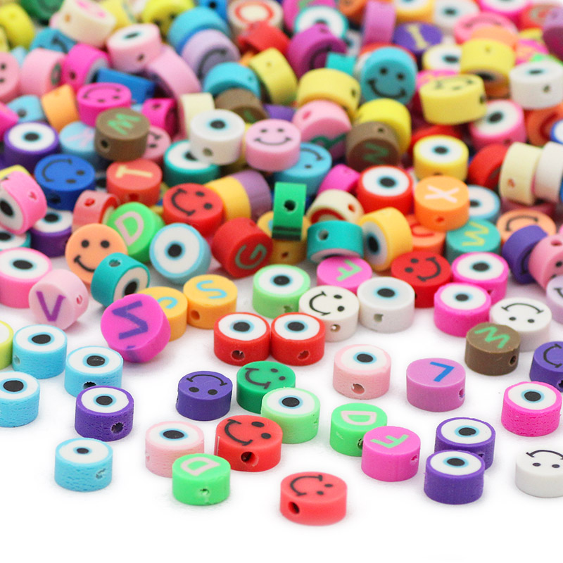 Mix Color Round Letter,Smile Polymer Clay Spacers 50pcs 10MM Loose Beads For Jewelry Making DIY Bracelets Necklace Accessories