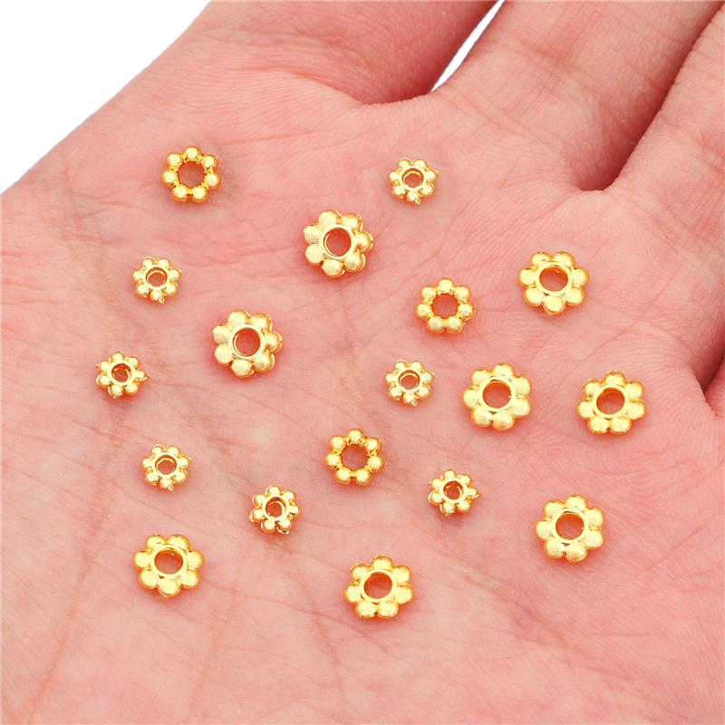 10Pcs 50Pcs18K Gold Copper Metal Beads Flower Cap Connectors for DIY Earrings Bracelet Necklace Making Jewelry Findings