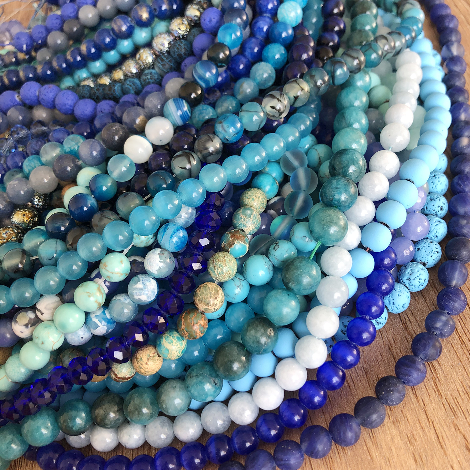 Natural Round Beads Blue Agates Jades Turquoises Rondelle Crystal Loose Stone Beads for Jewelry Making Bulk DIY Bracelet 15''
