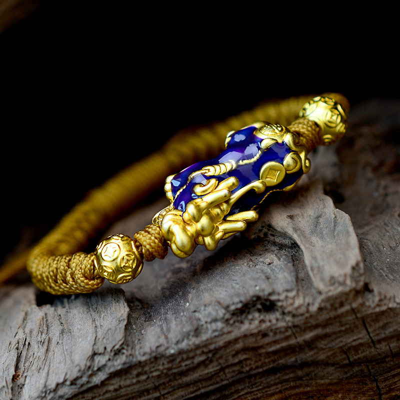 999 Sterling Silver Pixiu Gold Color Temperature Color Changed Lucky Red Rope Bracelets Tibetan Buddhist Knots String For Men