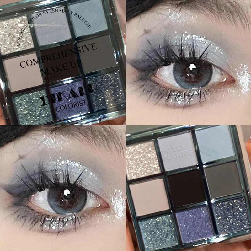 Nine Colors Con Punk Smoky Eyeshadow Makeup Palette Dark Black Pressed Glitter for Eyes Shadow Pigments Powder Cosmetics 240624