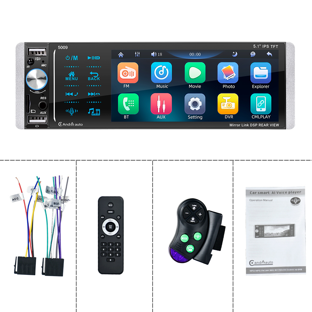 Ptopoyun Single Din Carplay Car Radios 1 din with 5 Inch Screen Android Auto Bluetooth Autoradio FM Stereo Receiver MP5 Player