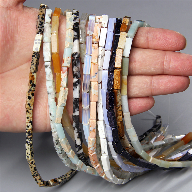 Natural Stone Square Agates Lapis Quartz Unakite Opal Beads Loose Spacer Tube Bead Bracelet Necklace For Jewelry Making 4 * 13mm