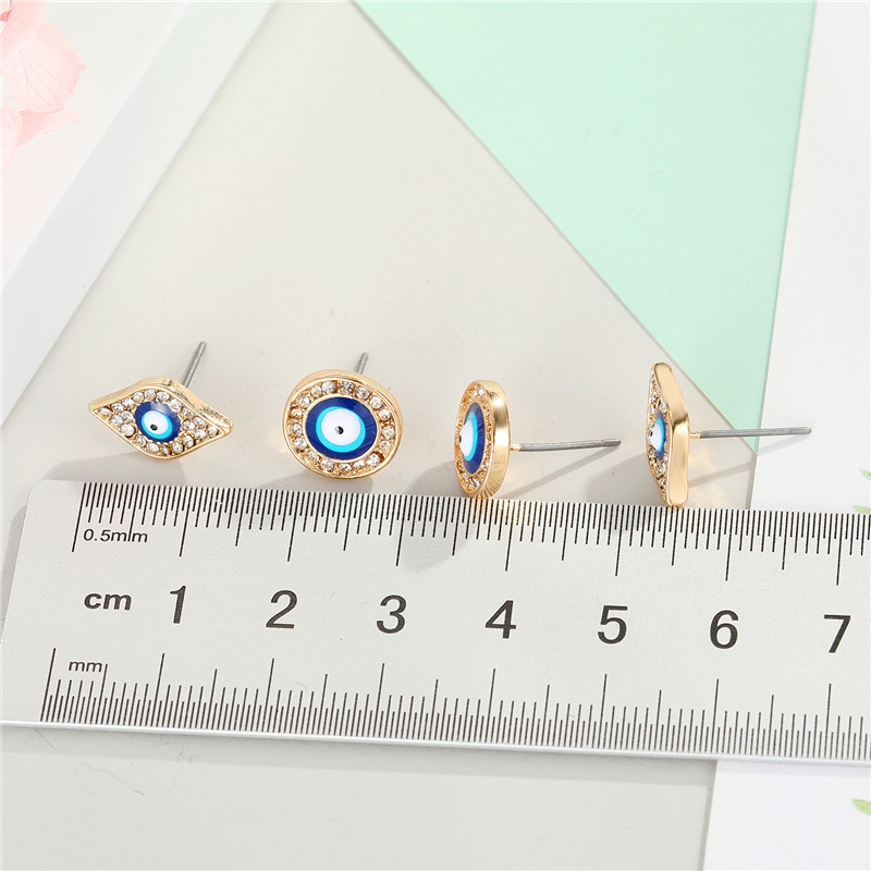 1Pair Crystal Turkish Evil Eye Small Stud Earrings For Women Vintage Bohemian Rhinestone Round Sun Eye Ear Stud Jewelry E667