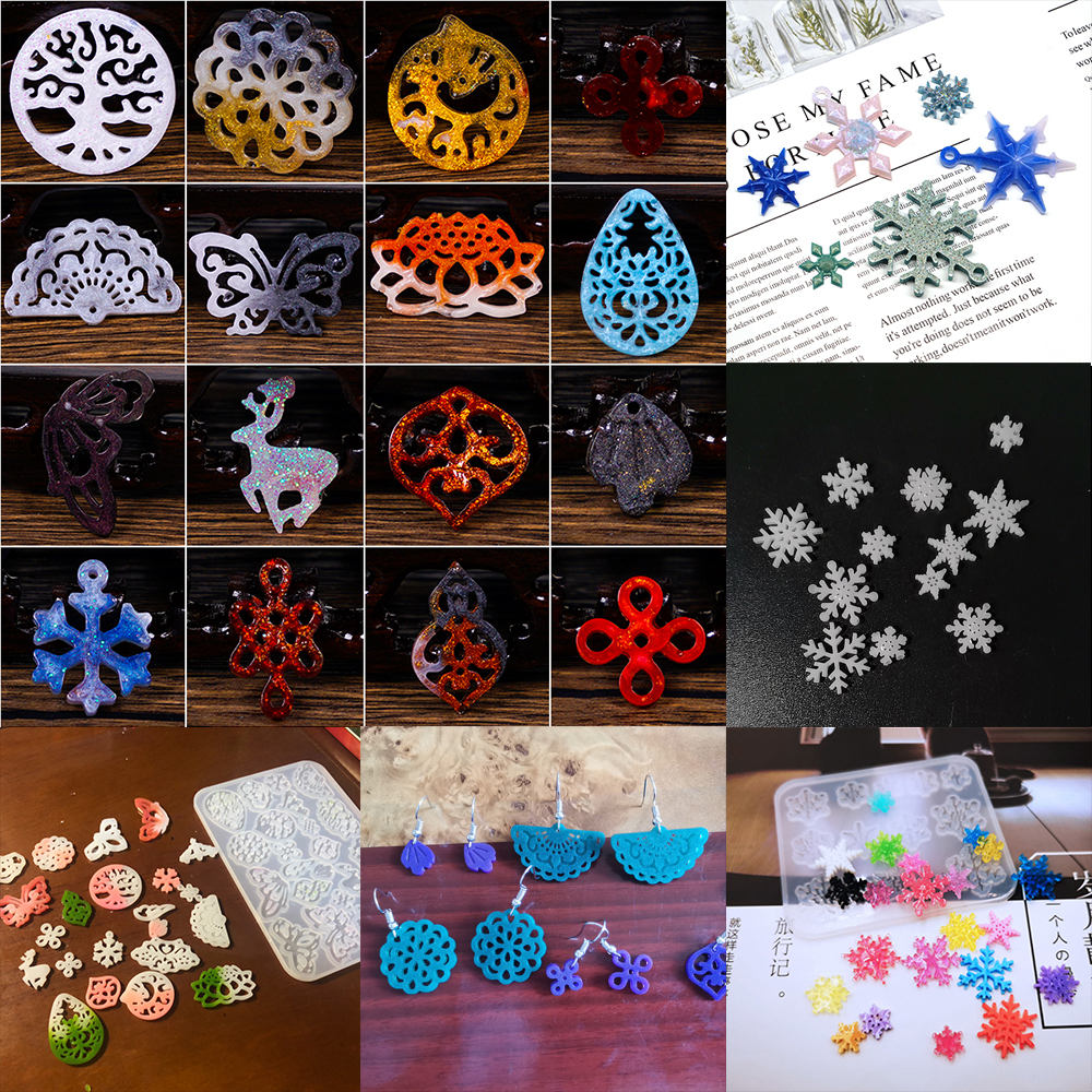 1pcs Snowflake Butterfly Letter Silicone Mold Necklace Earring Pendant Key Chain Epoxy Resin Mould For DIY Jewelry Making Tools