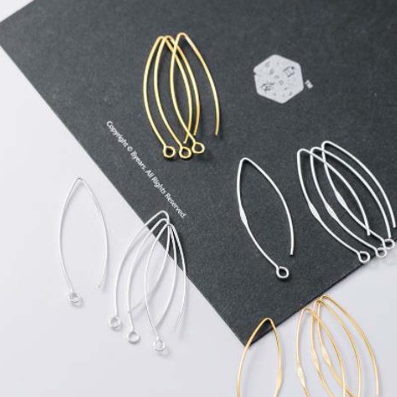 Genuine Real Solid 925 Sterling Silver Earring Hooks Gold Ear Wire Settings for Making Earrings Jewelry Findings Components 30mm