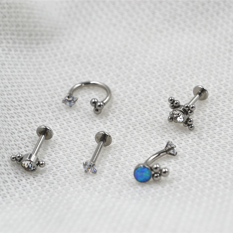 LOT50pcs 16G Body Jewelry Piercing - CZ Opal Internal Thread Lip Labret Studs Ear Ring Rook Helix Bar Eyebrow Nose Piercing New