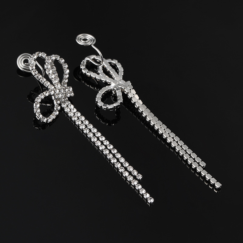 Simple Bow Mosquito Coil Ear Clip Wild Long Fairy Tassel Earrings Female Jewelry Gift Hot Sale