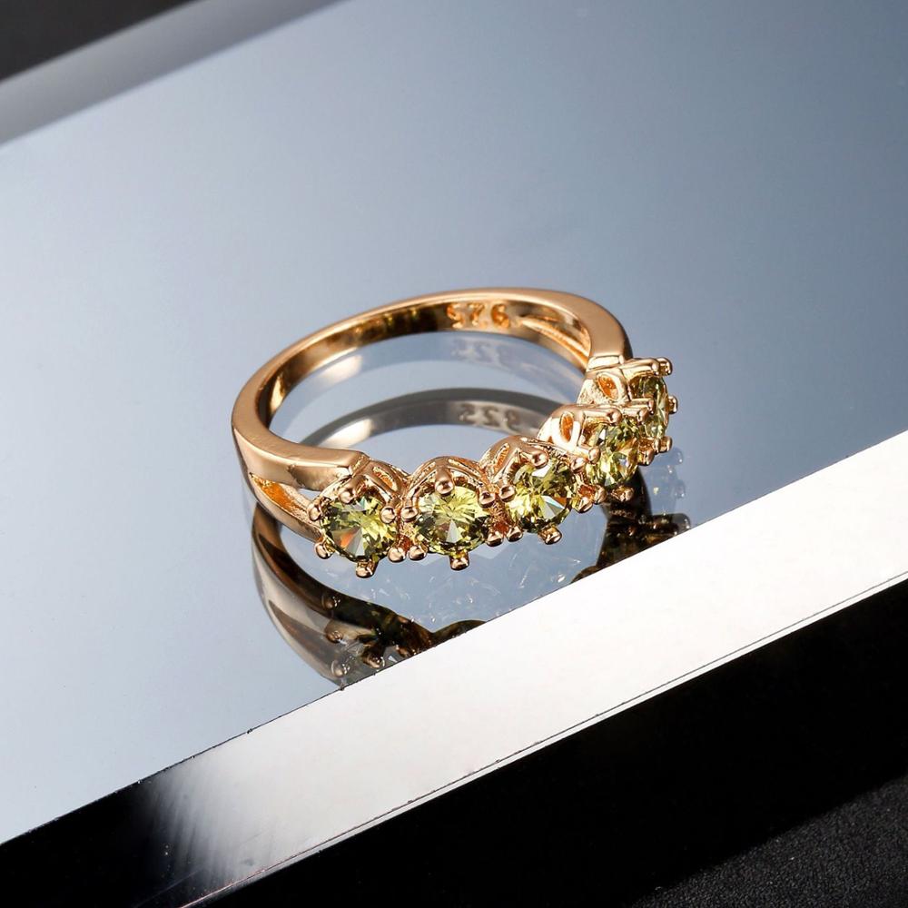 MxGxFam Olive Green CZ Rings For Women Lovely Jewelry Gold-color 18 k AAA+ Cubic Zircon