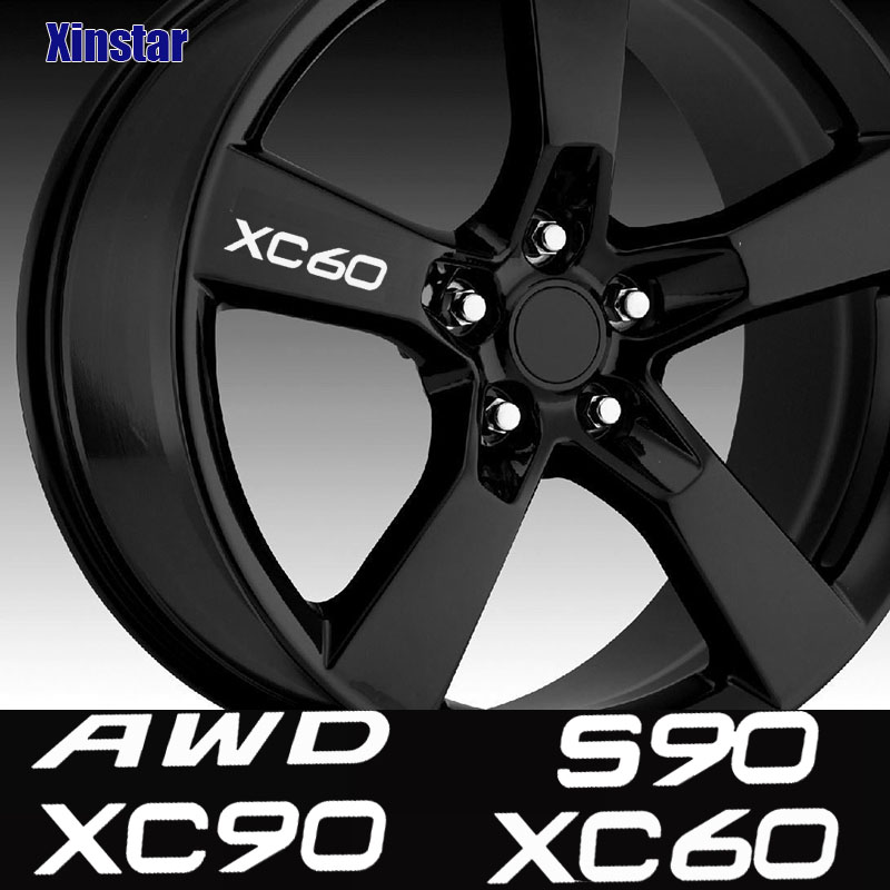 4Pcs Car Rim Sticker Decals For Volvo S60 S80 S40 XC90 V40 V50 V60 V70 S90 V90 XC60 XC40 XC70 AWD T6 C30 C70