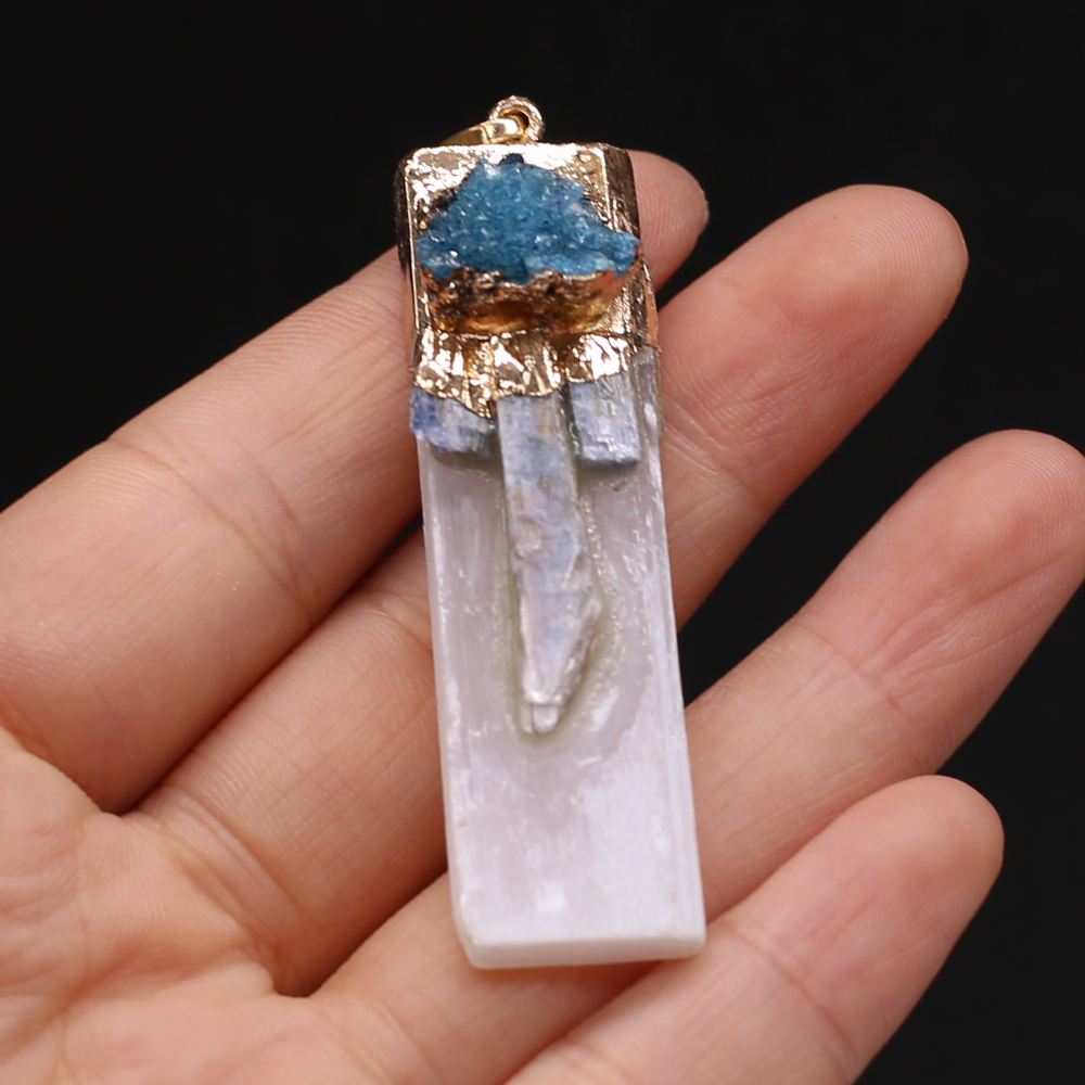 Natural Semi-precious Stone Agates Pendant Rectangle Crystal Druzy Charms for Handmade Necklace Jewelry Making DIY Accessories